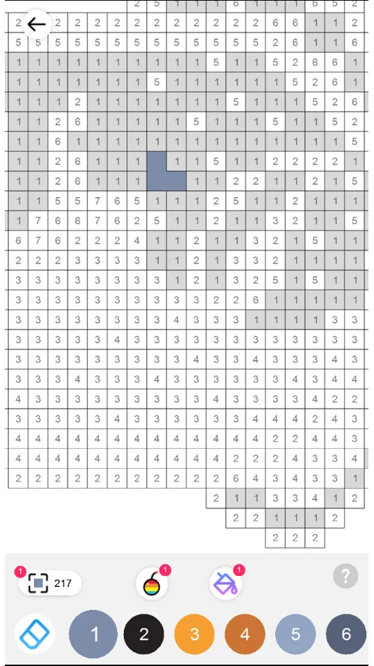 Zoomed numbered pixel grid in Pixel Color game