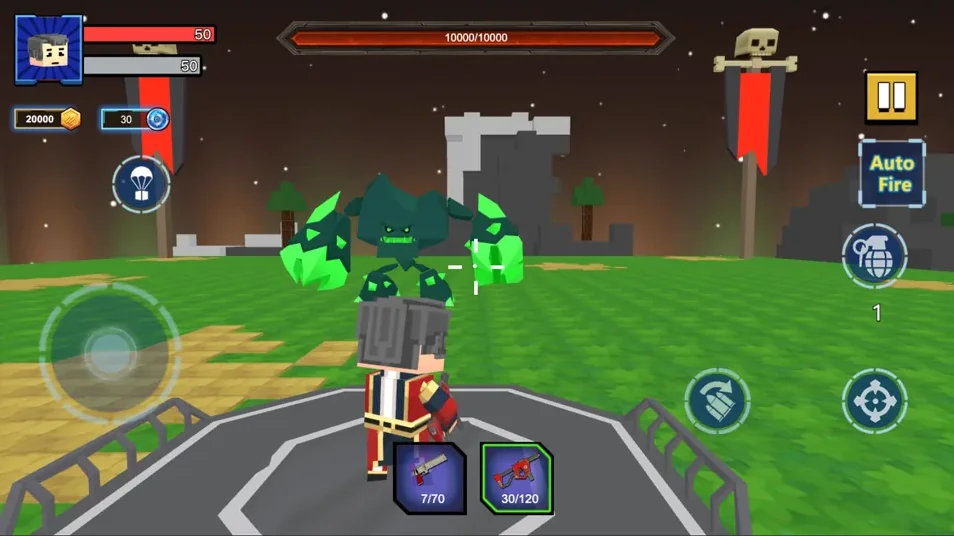 Pixel Sharpshooter monster battle with weapons health and combat controls