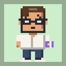 Book Club pixel character with a blocky face and glasses