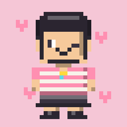 Cat Cafe pixel character with soft cheeks and a wink