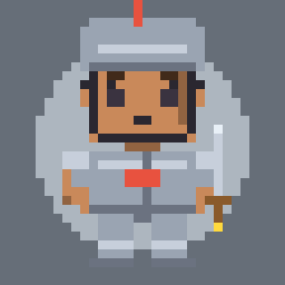 Pixel Warrior pixel character in stocky armor with a sword