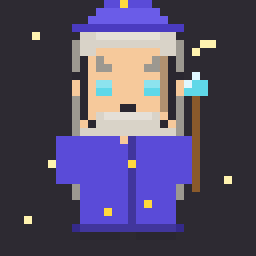 Purple Pixel Wizard pixel character with a staff and starry robe